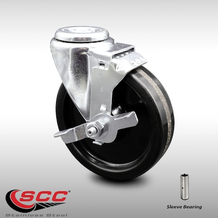 Service Caster 5 Inch SS Phenolic Wheel Swivel Bolt Hole Caster with Brake SCC-SSBH20S514-PHS-TLB